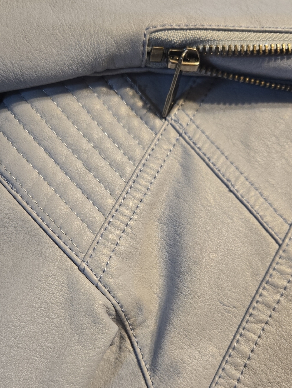 Women's Light Blue Faux Leather Zip-Front Jacket - Picture 4 of 5